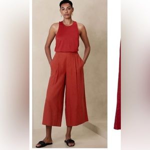 Banana Republic Wide Leg Crop Pants XS Linen Blend Embers Rust Orange Coastal